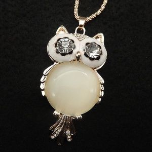 New Owl Opal Enamel Crystal Pendant Necklace Long
